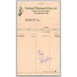 1940s Stephen F. Whitman & Son Philadelphia Vintage Statement Candy Billhead